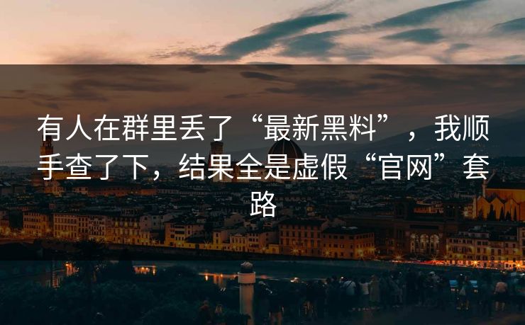 有人在群里丢了“最新黑料”，我顺手查了下，结果全是虚假“官网”套路