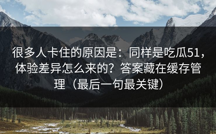 很多人卡住的原因是：同样是吃瓜51，体验差异怎么来的？答案藏在缓存管理（最后一句最关键）